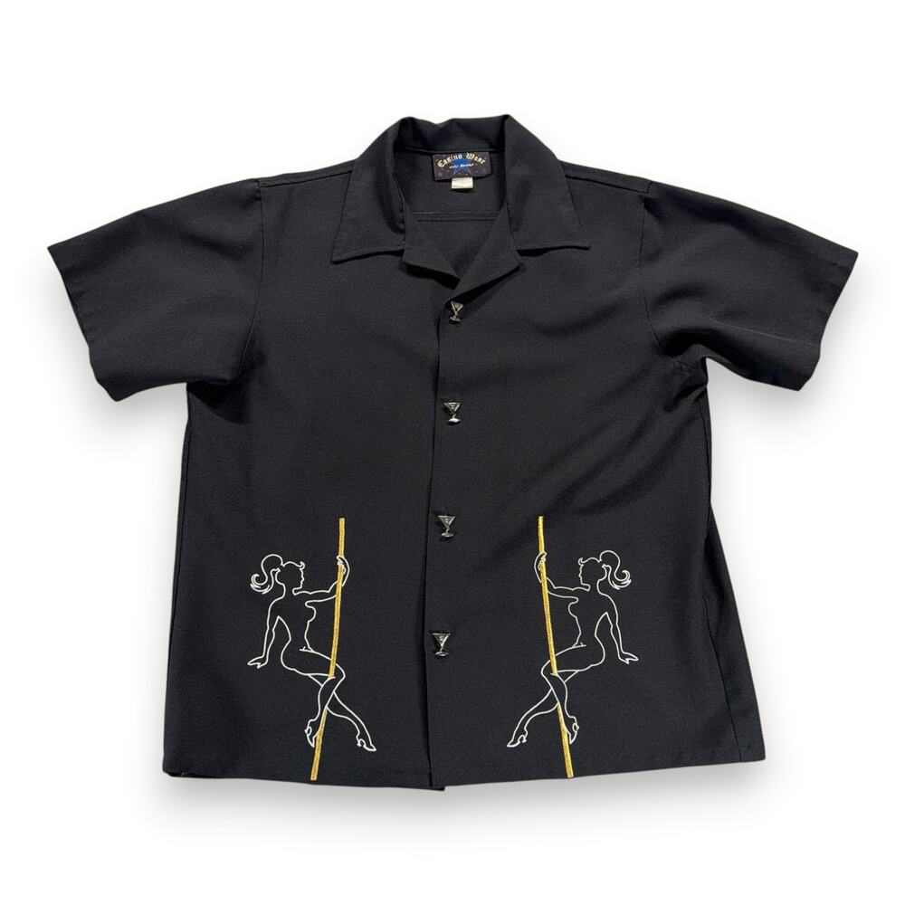 Vintage Casino Wear Shirt Adult MEDIUM Black Cocktail Showgirl Pole Dancer 90s